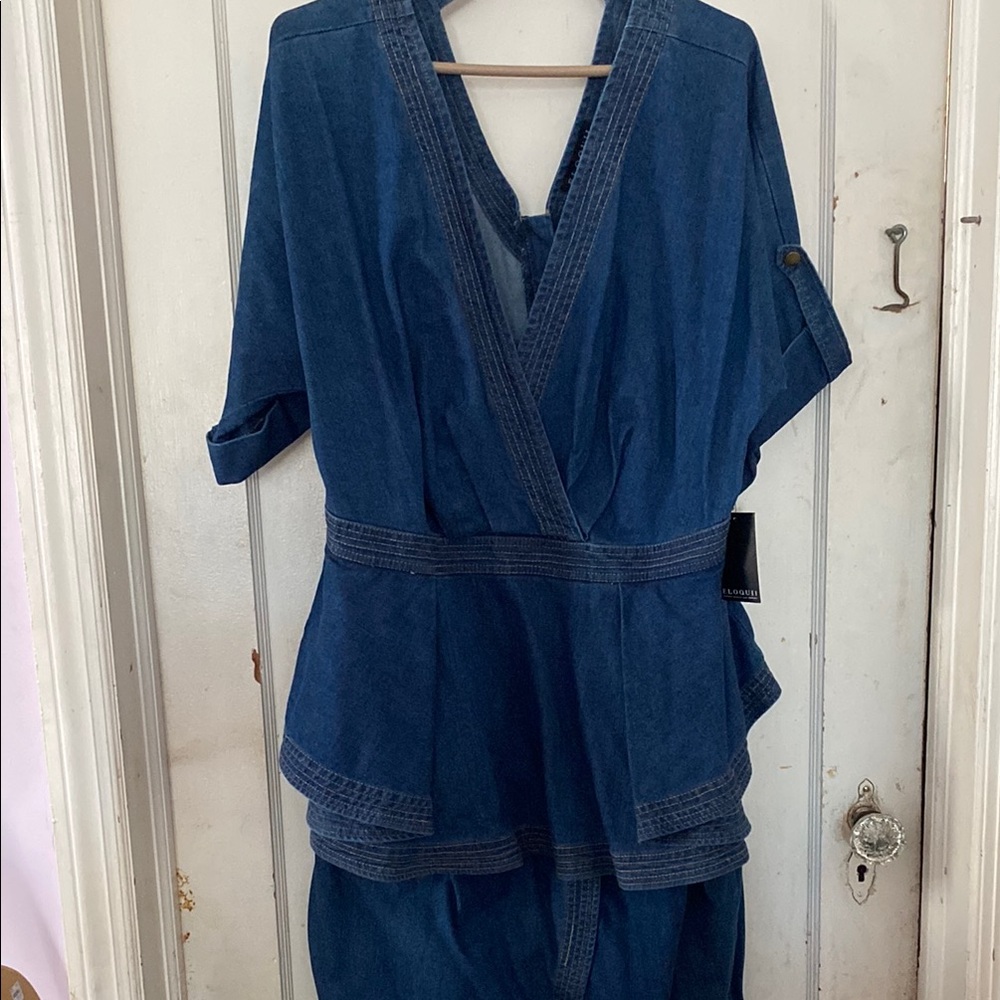 Elomi Blue Wrap Peplum Midi Dress